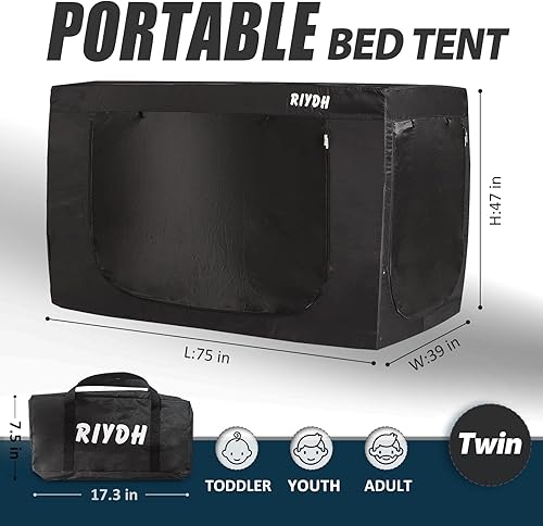 Miniatura 6 de RIYDH Tienda de campaña con dosel de cama individual para adultos, tienda de campaña portátil de ensueño para interiores, 70% de opacidad con 3