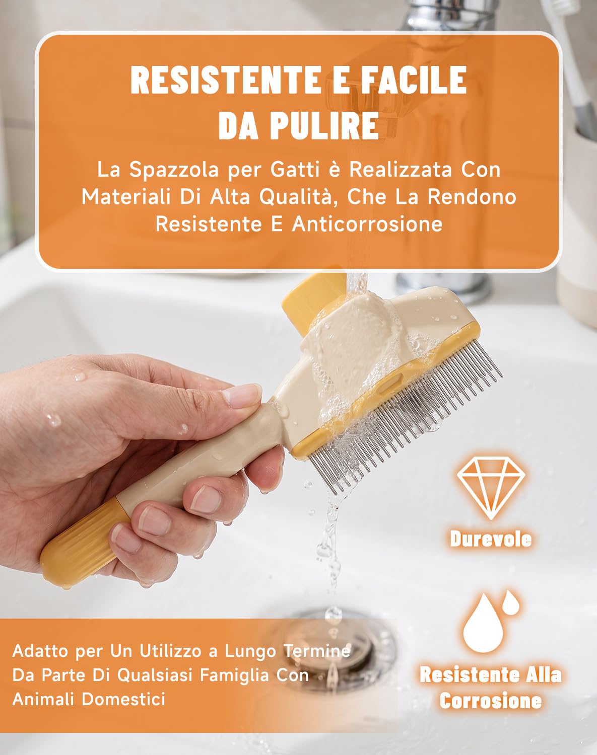 Zivaro Spazzola per Gatti, Spazzola Antipeli per Gatti Zivaro, Effetto Massaggiante, Rimuove I Peli Morti E in Eccesso, Pulizia Con Un Solo Pulsante per Gatti Capelli Lunghi/Corti (Arancia)
