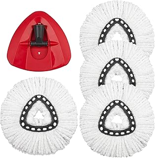4 Pack Mop Replacement Heads Compatible for EasyWring RinseClean Triangle Spin Mop 1 Tank System, Microfiber Spin Mop Refills, with 1 Swivel mop Bases,Easy Cleaning Mop Head Replacement