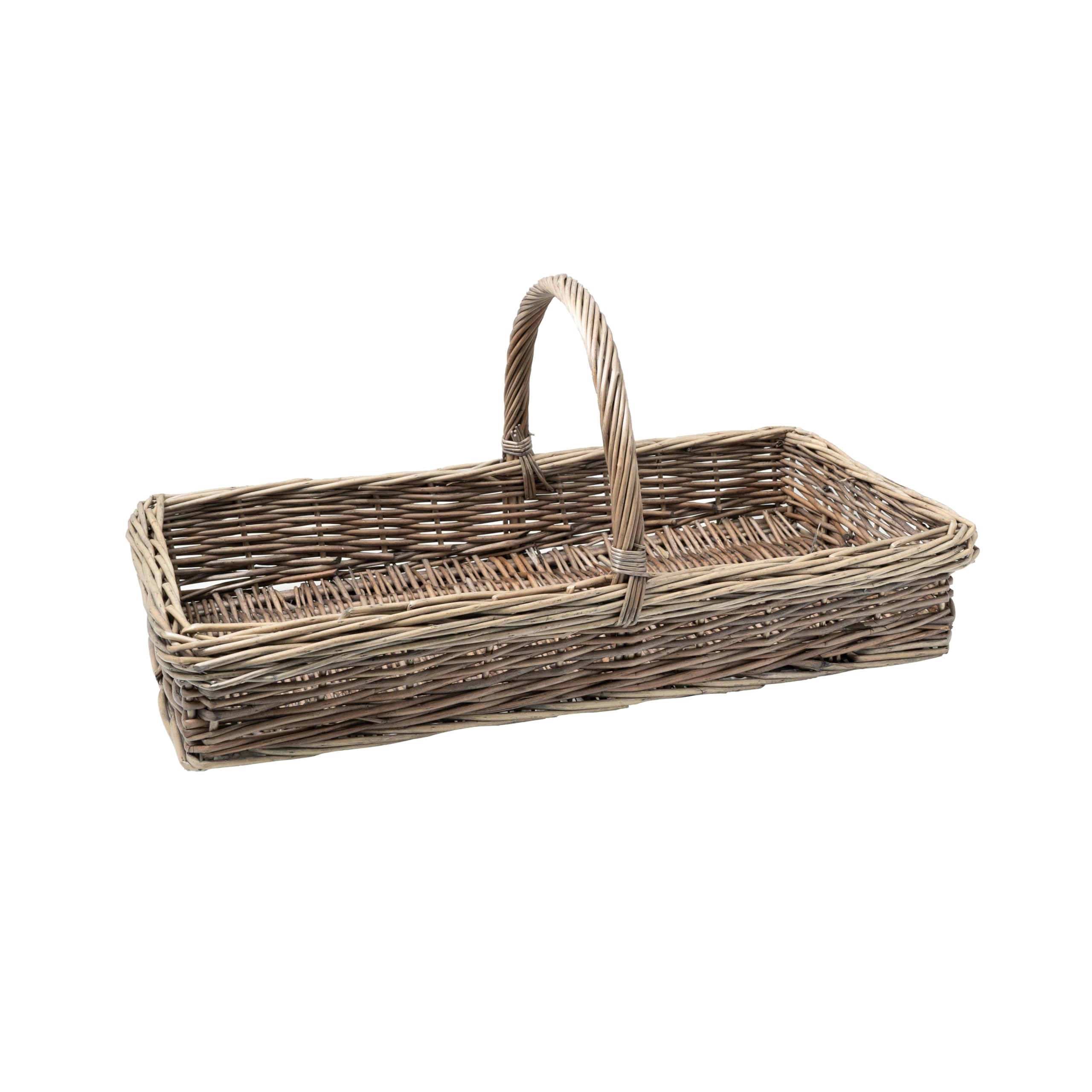 Arthur Cameron Light Grey Rectangular Wicker Trug Basket With Handle (Medium)