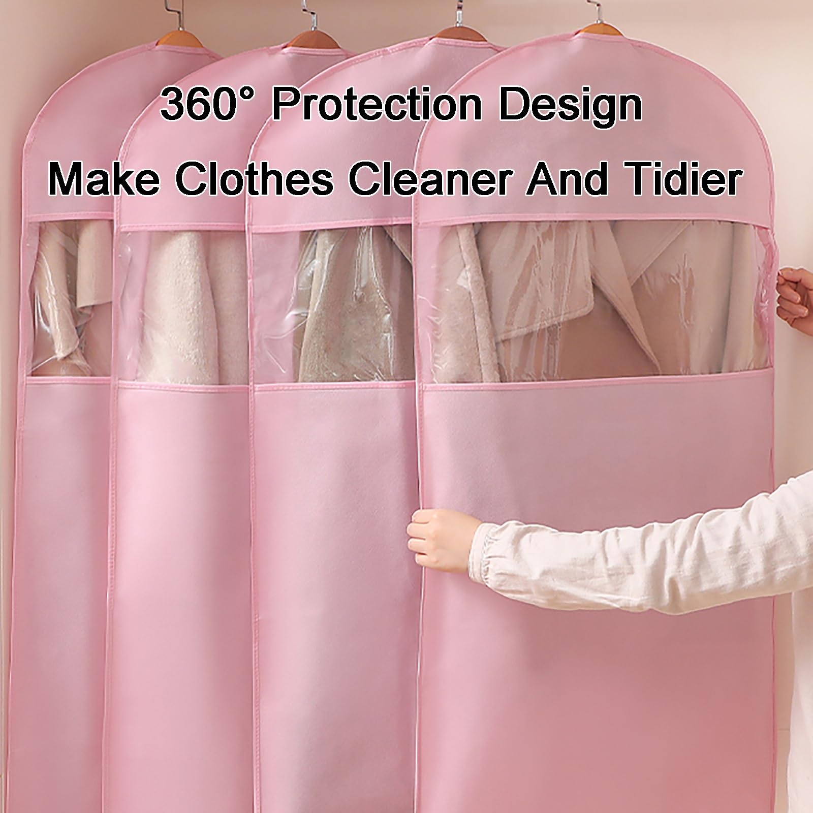 Funda Ropa para Colgar con Cremallera Lateral, Paquete de 4 Funda Abrigos con Ventana Transparente para Abrigos, Chaquetas, Camisas(60 * 130CM/24 * 51IN)