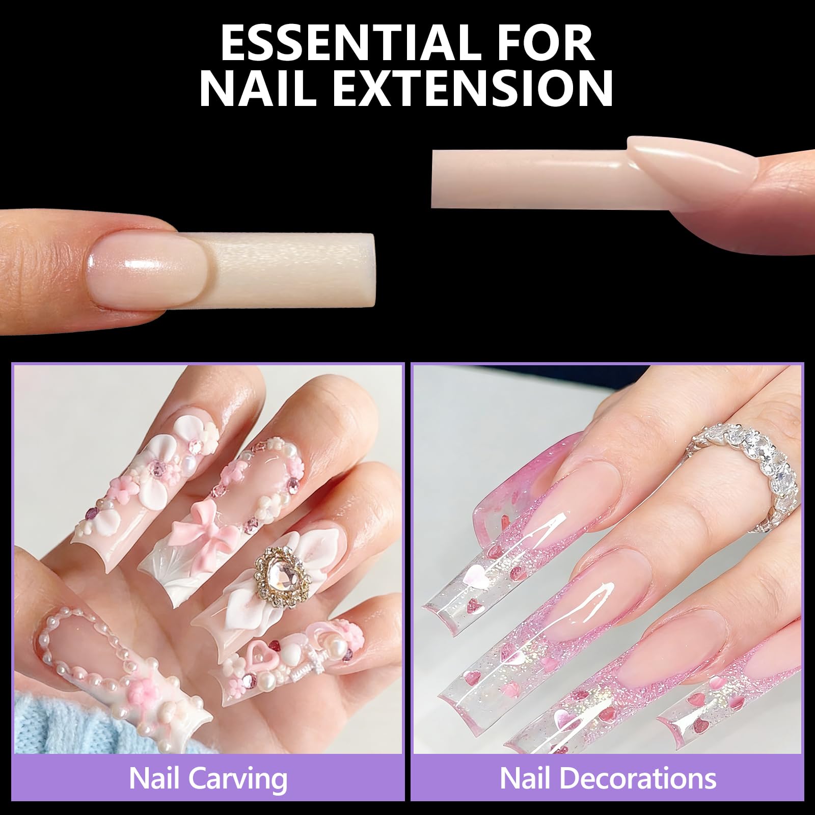 TOROKOM Formy 3D Space French Dual Nail Forms, 150 sztuk francuskich form przedłużających paznokcie, 15 rozmiarów, wielokrotnego użytku, do żelu, żelu budowlanego, przedłużania paznokci DIY i studia