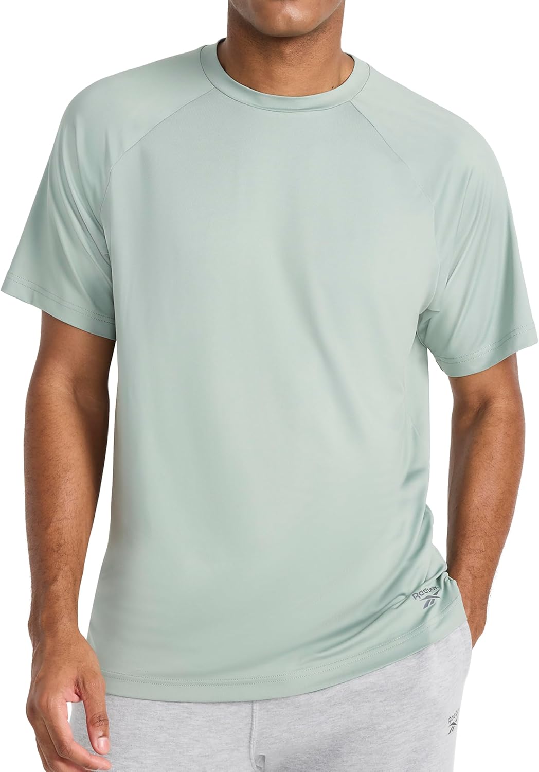 Reebok Mens Reflective Small Logo Crewneck T-Shirt, Standard Fit, Lightweight Cool Touch Jersey Fabric