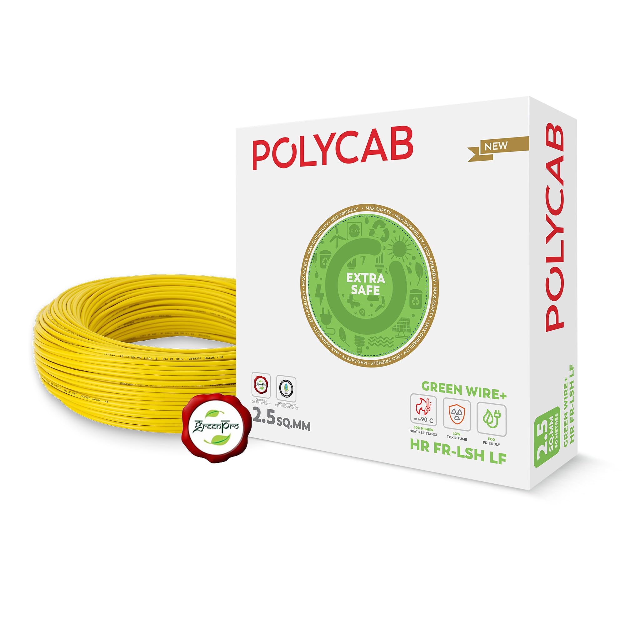 Polycab Green Wire+ 90M coil |1 SQ MM|Heat resistant upto 900 C | Low smoke | Low toxic fumes | GreenPro certified | 99.97% high purity copper | Rodent protection | Eco friendly (Green) — Amazon image 9