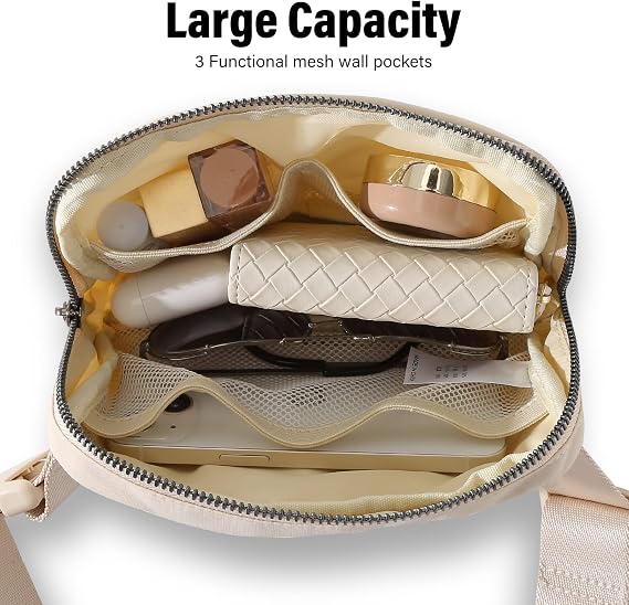 TOBVZOO Belt Bag Fanny Pack Crossbody Bags for Women Men, Everywhere, Water Resistant Waist Packs, Beige