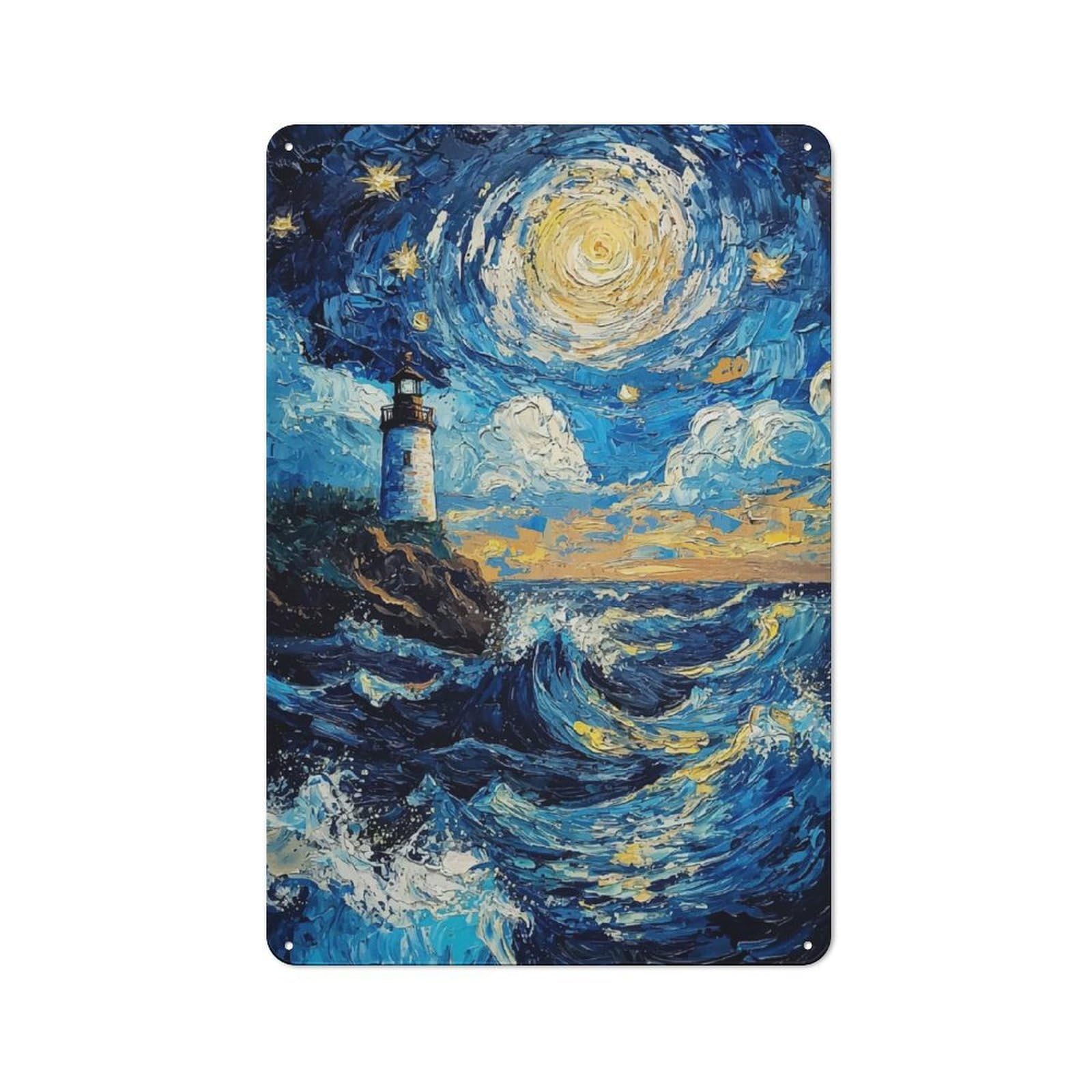 Junmoney Lighthouse Under Starry Sky Retro Tin Sign 30X20cm For Bar Or Restaurant, For Collectors Of Retro Metal Wall Decor
