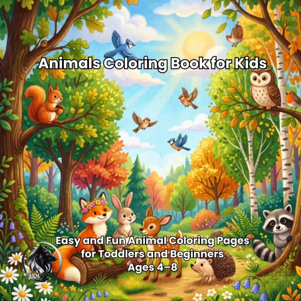 Animals Coloring Book for Kids: Easy and Fun Animal Coloring Pages for Toddlers and Beginners Ages 4–8