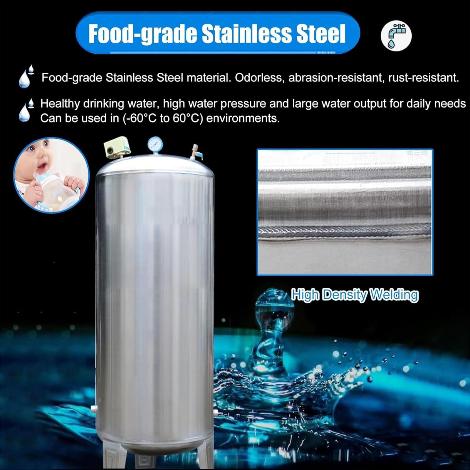 Serbatoio Aria Compressa Verticale Acciaio Inox Alta Pressione Serbatoio di Accumulo Design Verticale Utilizzato per L'acqua Domestica Risolvi Il Problema dell'Acqua