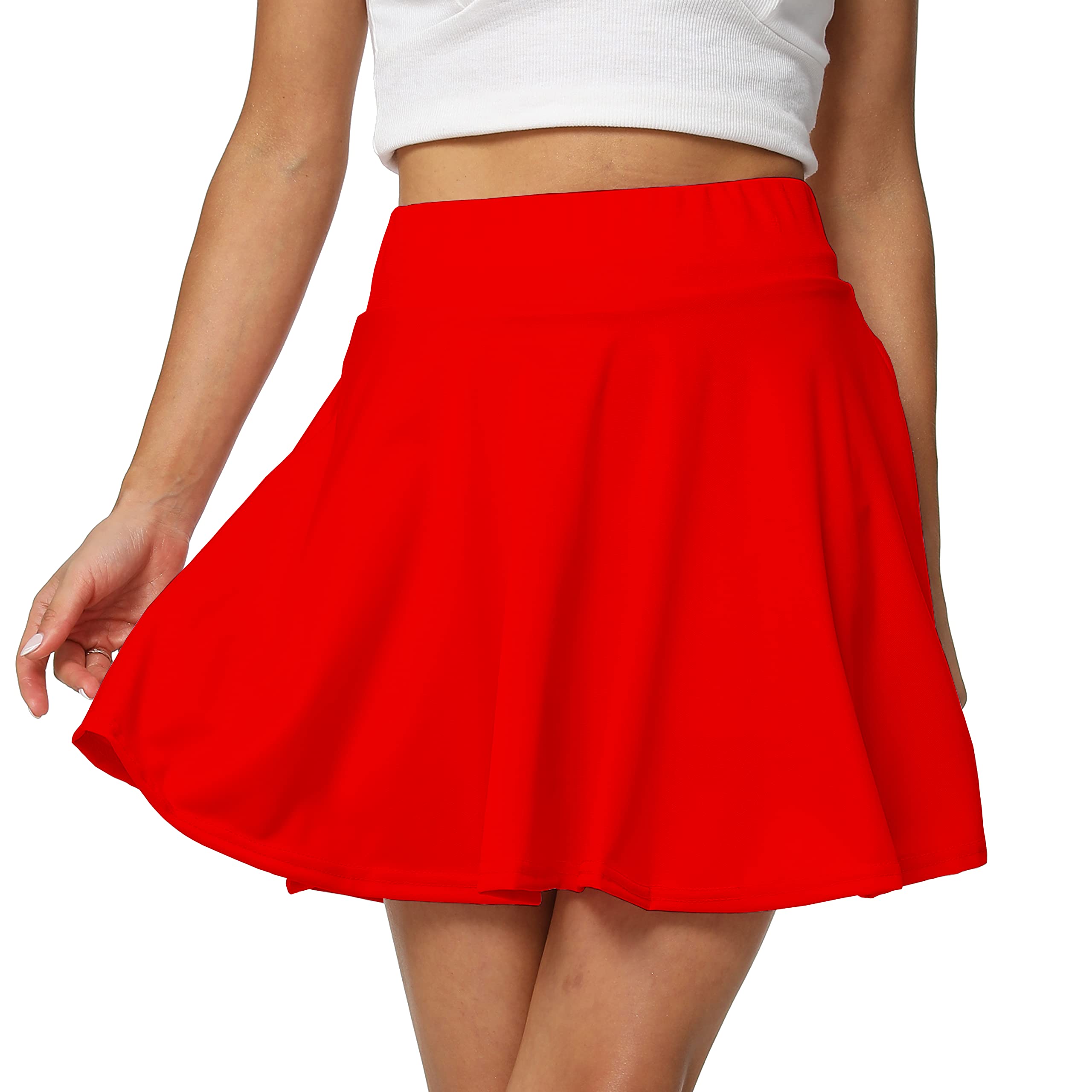 Basic Stretchy Solid Flared Casual Mini Pleated Skater Skirt