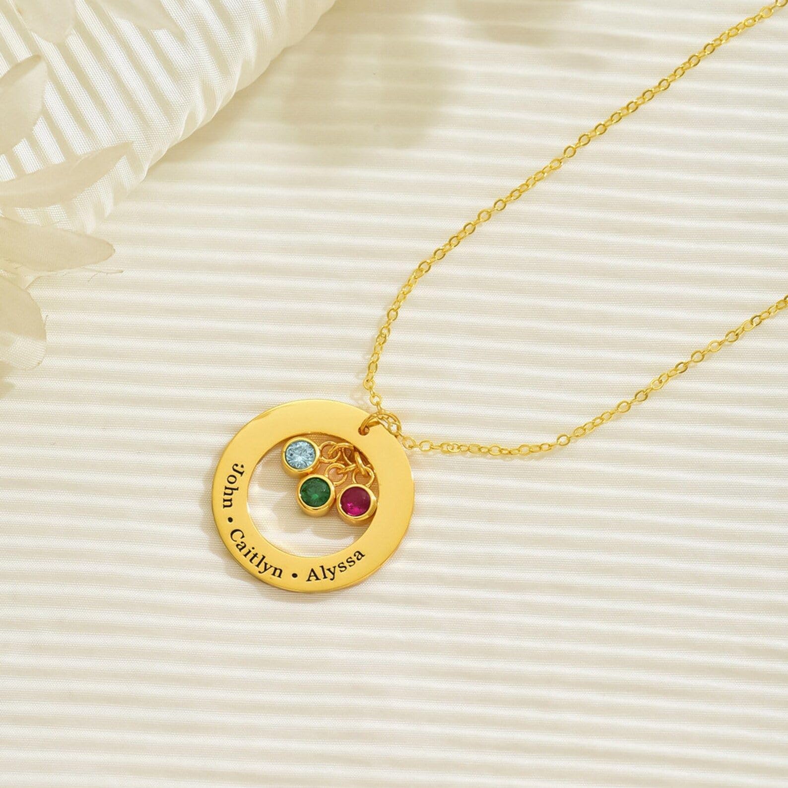 Collana personalizzata pietra di nascita argento sterling 925 donna nome Collana con pietra di nascita cerchio Messaggio inciso su cerchio personalizzato gioielli inciso a mano