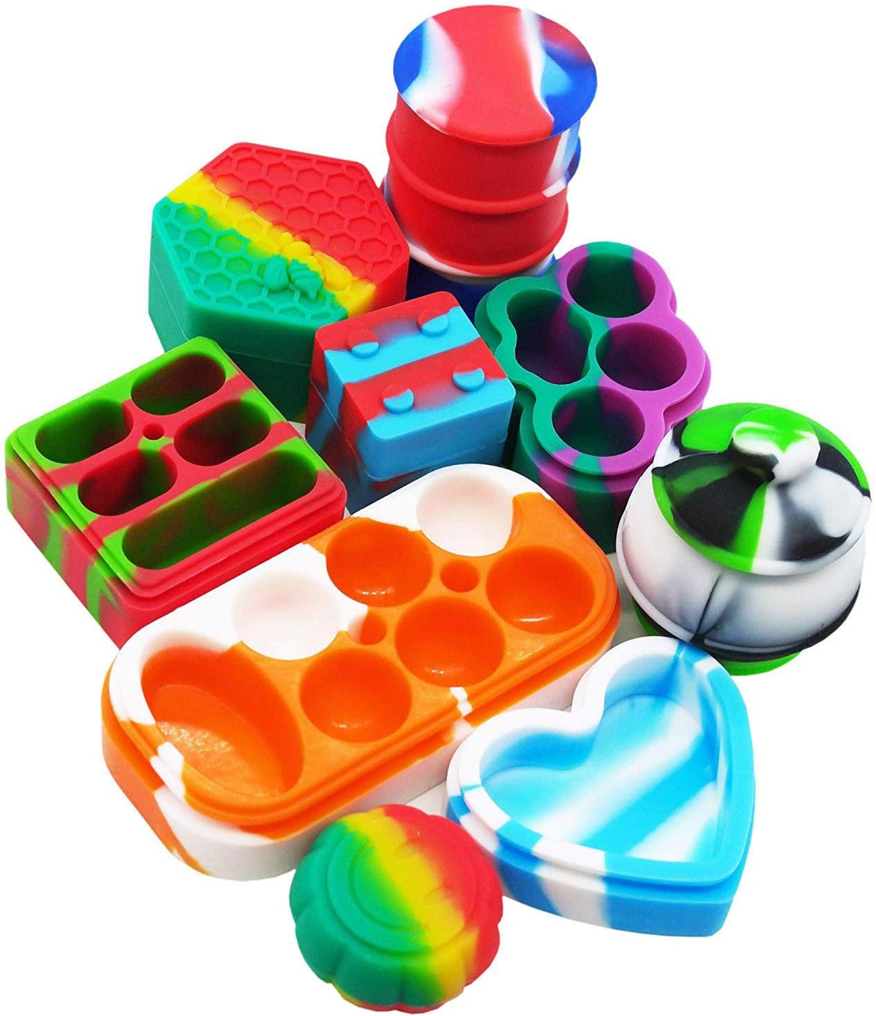 Pearwell Silicone Wax Container 26ml Hexagon 34ml Multi Compartment 6ml 9ml 17ml 22ml 26ml 35ml Barrel Non-stick Concentrate Jars (9PCS)