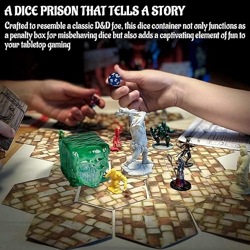 Miniatura 4 de Cárcel de dados de cubo gelatinoso de calavera  Soporte de dados de resina translúcida y jaula  Accesorios y regalos perfectos para jugadores de rol