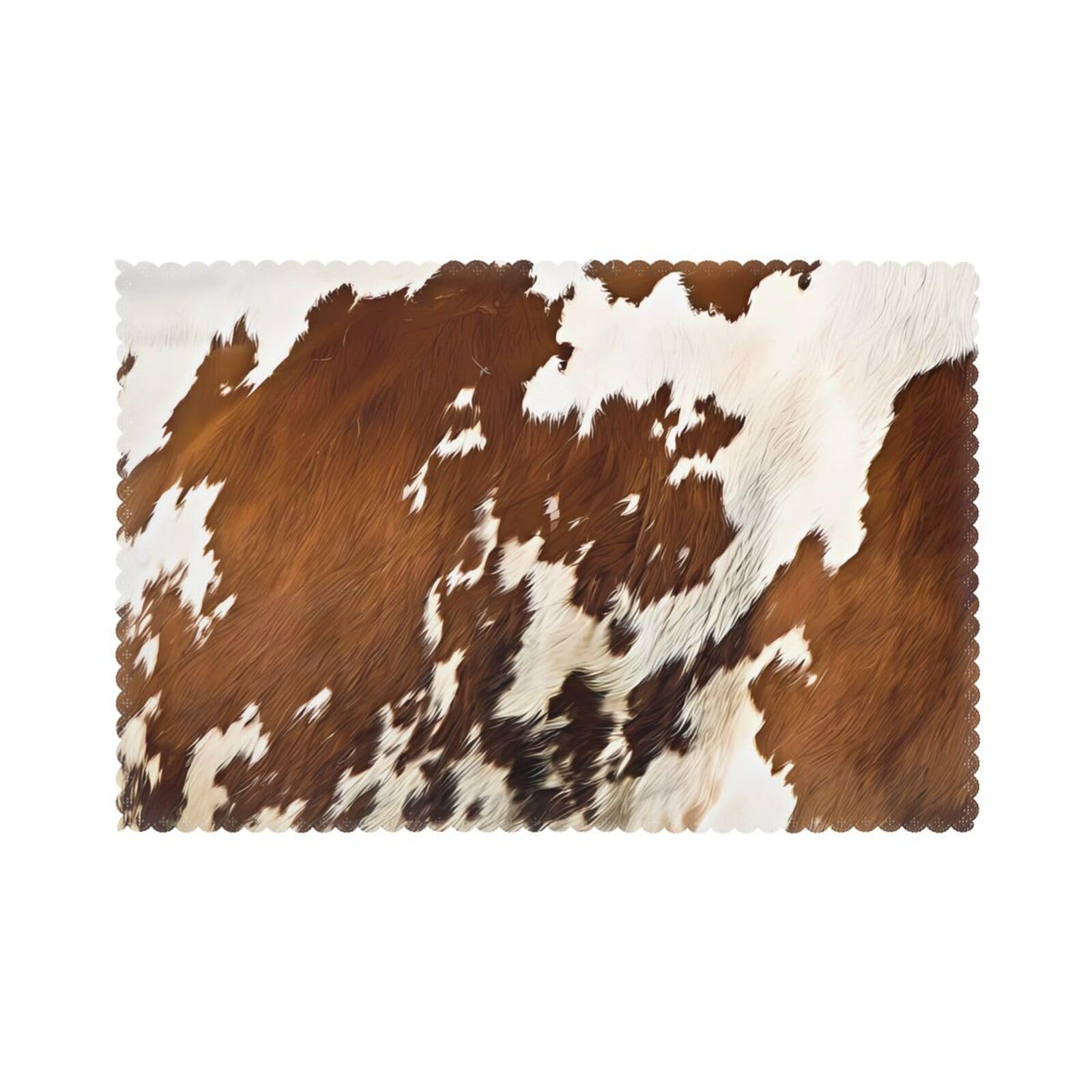 WHJDPP Red and white cowhide Prints Placemats Set of 6 12x18in – Durable Table Layers for Stylish Home, Hotel & Festive Gatherings