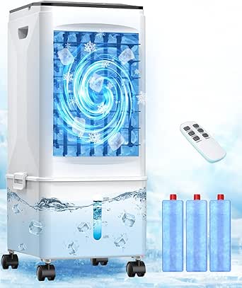 Portable Air Conditioner, 2.5 Gal Evaporative Cooler with Remote & Timer, 4-in-1 Swamp Cooler, Quiet Windowless AC for Bedroom, Dorm, Garage