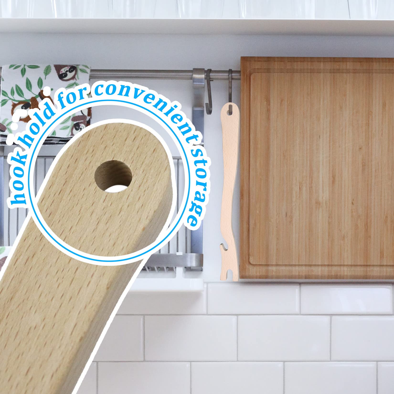 Estante de madera para horno, barra de empuje para horno, horno tostador, freidora de aire, electrodomésticos de cocina para hornear (14 pulgadas) 6