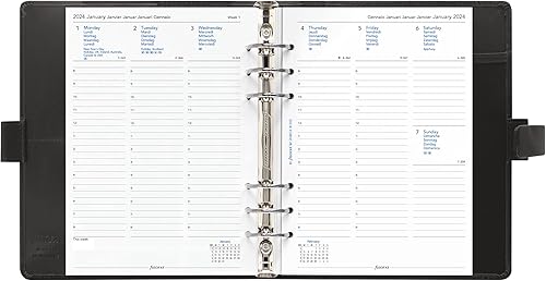 Miniatura 5 de Filofax Metropol Organizador tamaño A5, color negro, aspecto de cuero, seis anillos, calendario semanal para ver, multilingüe, 2024 (C026968-24)