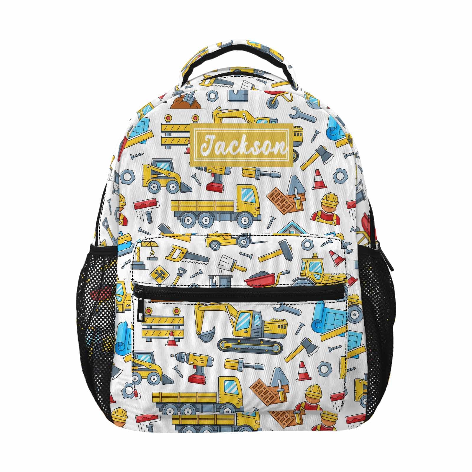 DIYKST Custom Cartoon Tractor Backpack for Boys Girls Personalized Backpack with Name Text Customized School Bookbag Daypack for Student