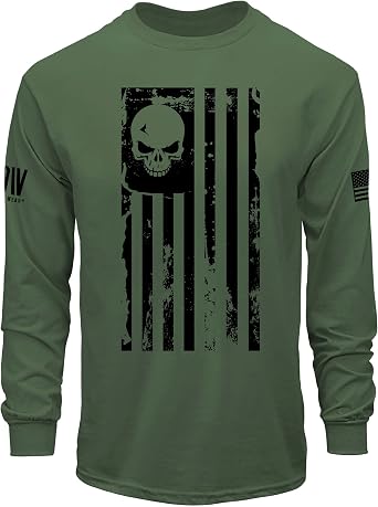 Dion Wear American Flag Skull Long Sleeve Mens T-Shirt