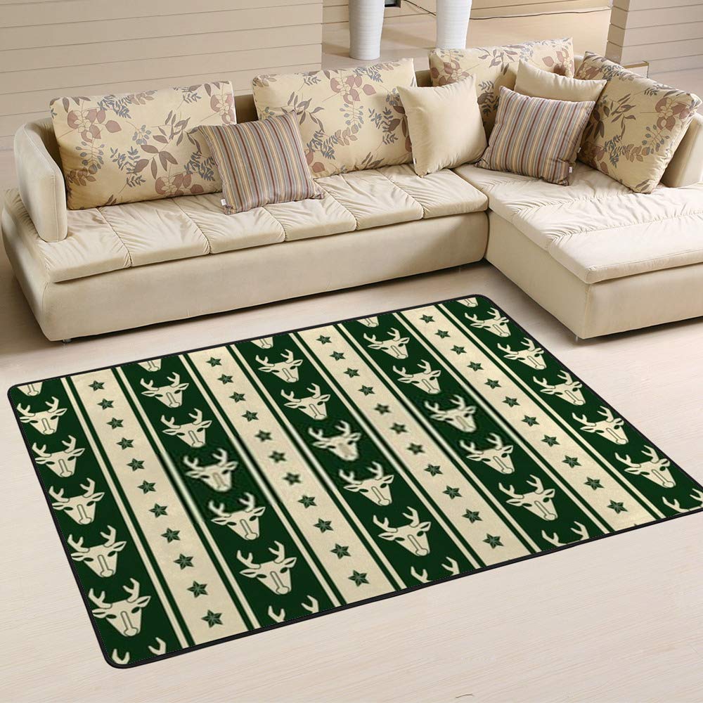 Tapis de Noël cerf étoilé aux finitions soignées pour intérieur élégant