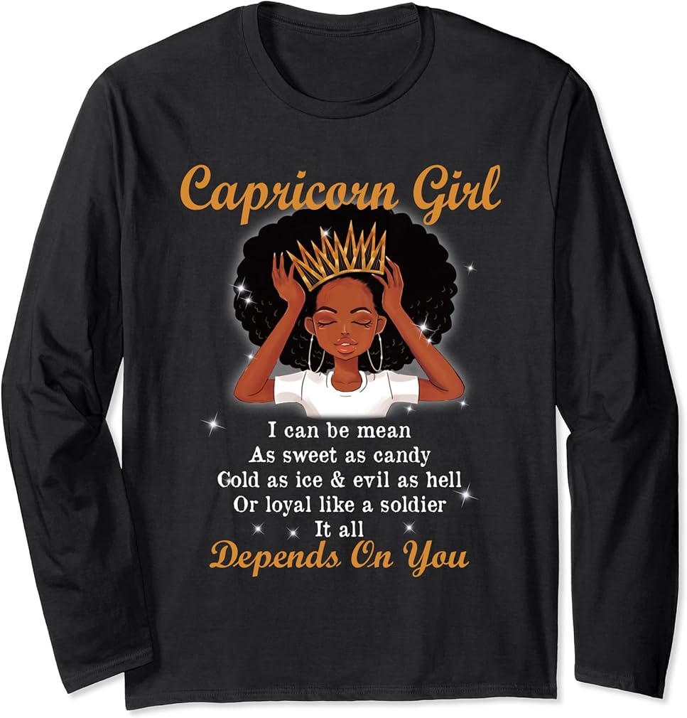 Capricorn Girls For Women December Birthday Melanin Afro Long Sleeve T-Shirt