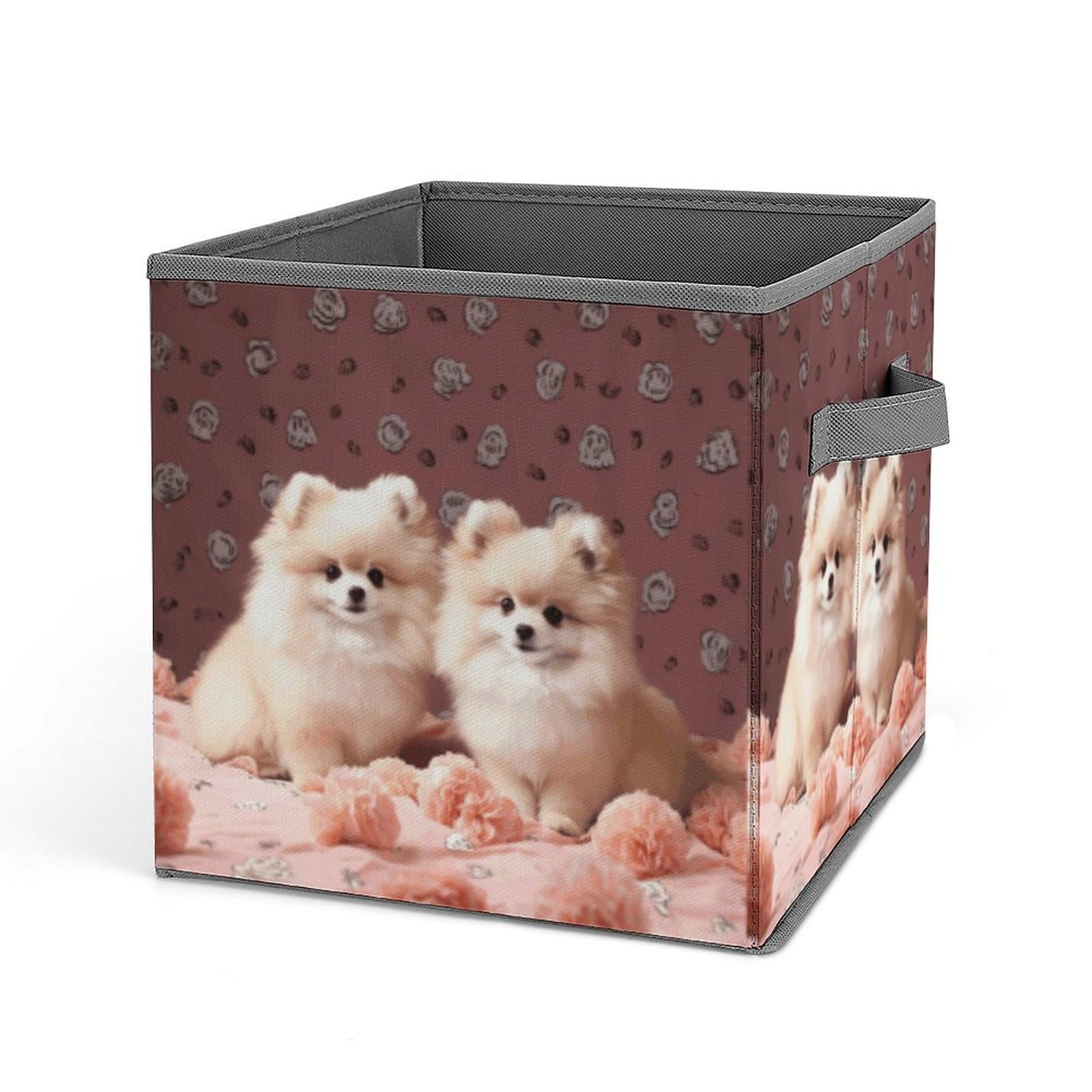 Pomeranians Puppies And Point Storage Baskets Collapsible, Exquisite Pattern Cube Box, Canvas Fabric Storage Bins with Handles, Clothe Organizer Box for Home Decorative Office Bedroom