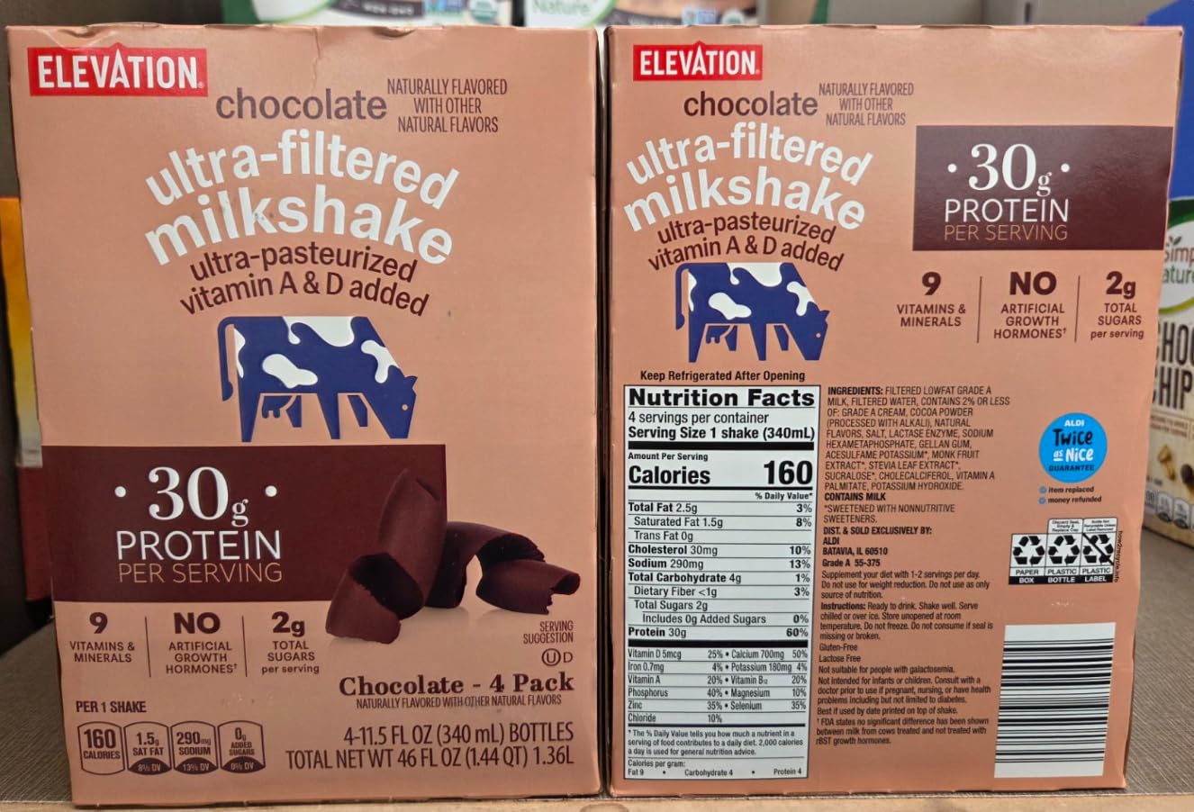 Elevation Ultra-Filtered Milkshake Chocolate 46fl oz 1.36L (Two Boxes)