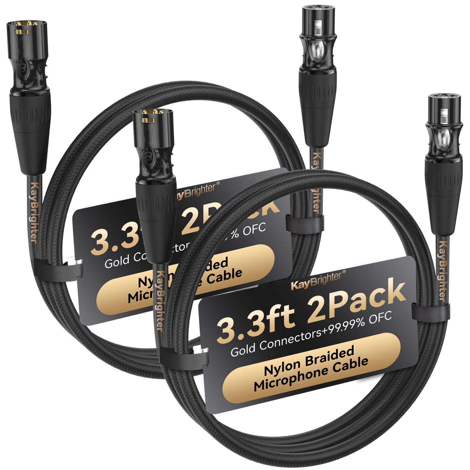 Mikrofonkabel, 1 m, leichtes XLR-auf-XLR-Kabel, 3-polige vergoldete Rean-Neutrik-Stecker, Stecker auf Buchse, kurze XLR-Kabel für Heimstudio-Audio-Mixer, 2 Stück