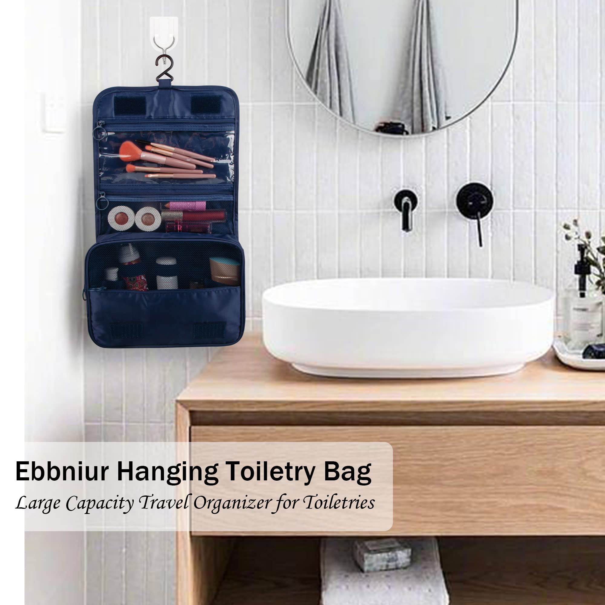 Neceser colgante, organizador de viaje de gran capacidad para artículos de tocador, tela Oxford impermeable, bolsa de cosméticos con gancho para colgar, artículos esenciales de viaje para
