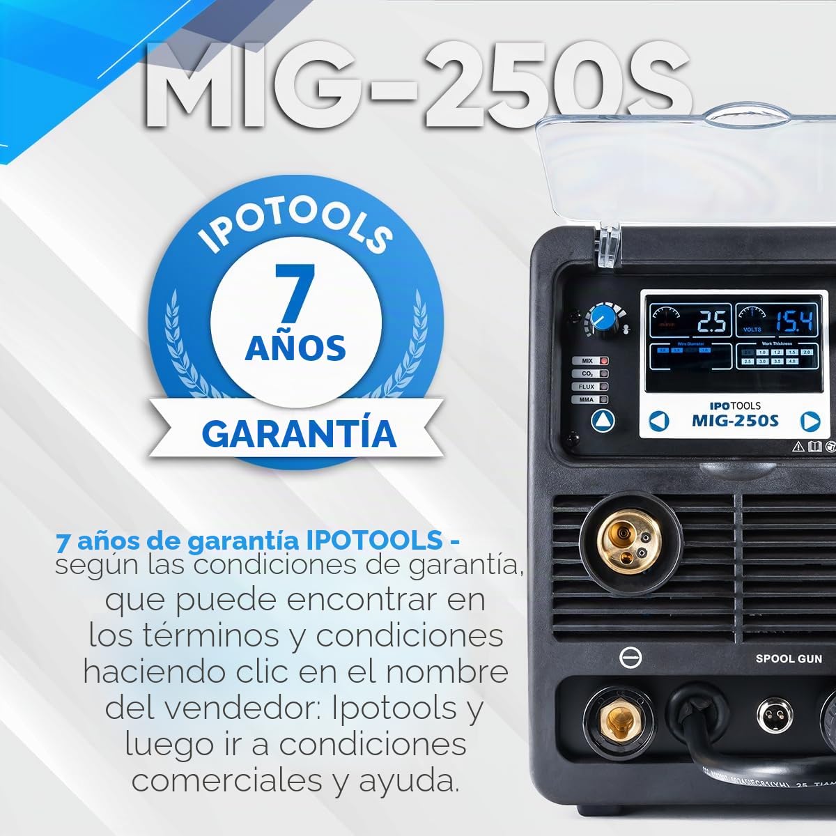 IPOTOOLS MIG-250S - Estación de soldadura MIG MAG Synergy - Sinergia estación de soldadura MIG con 250A 230V IGBT, 5 en 1 estación MIG Flujo MMA electrodos, estación de soldadura portátil, 7 años de
