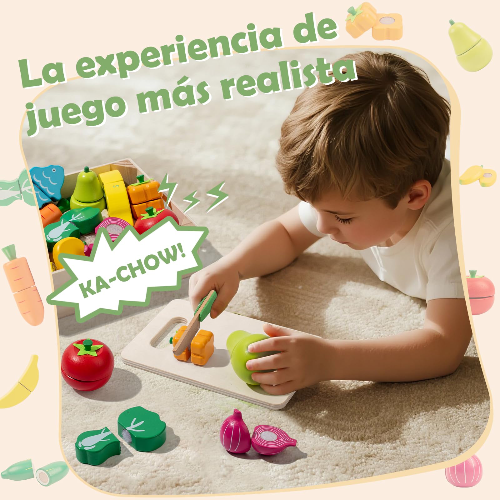 Accesorios para cocina de juguete, juguete de cocina de madera con conexión de velcro, juguete educativo de juego de roles, 32 piezas de juguete de cocina, juguete pedagógico, regalo para niños