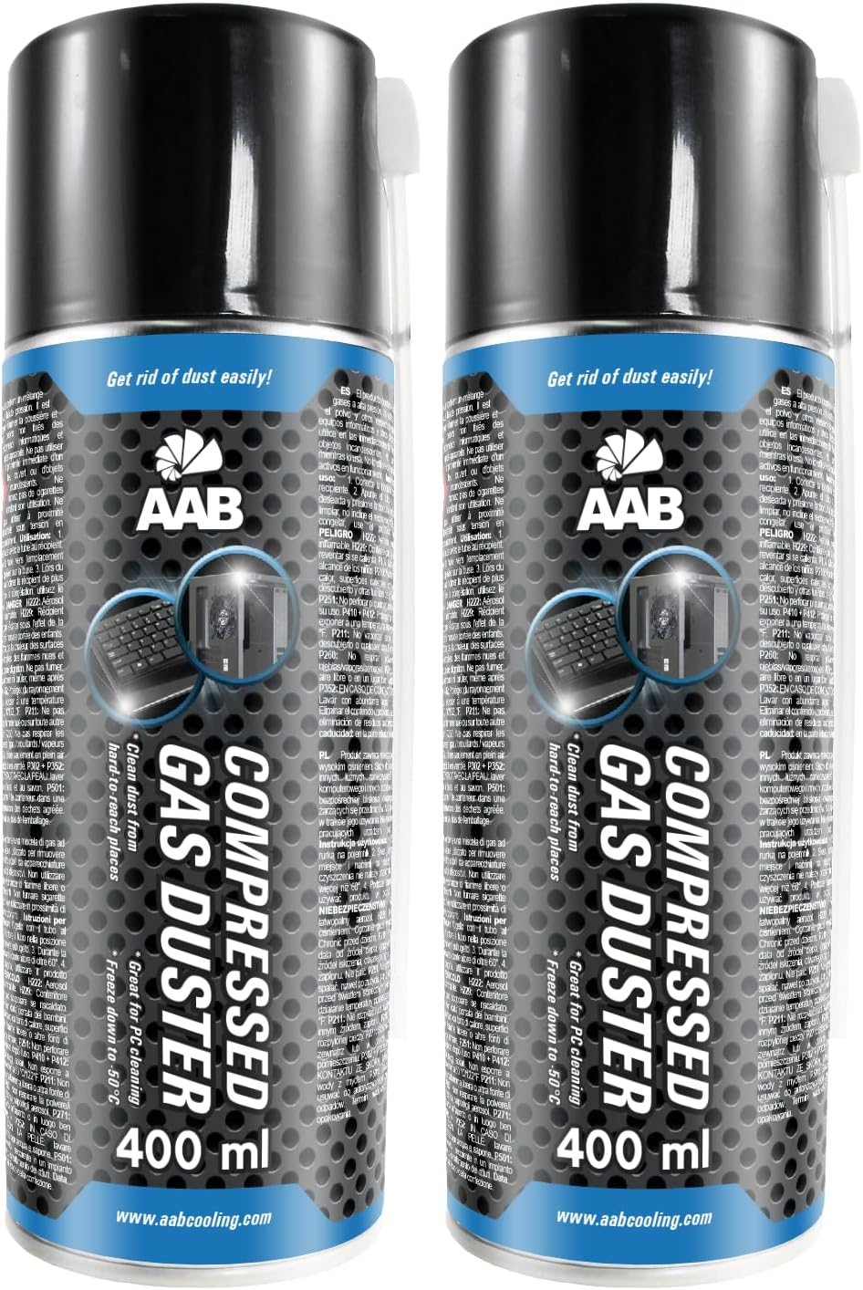2 x AAB Compressed Gas Duster 750ml Compressed Air for Cleaning