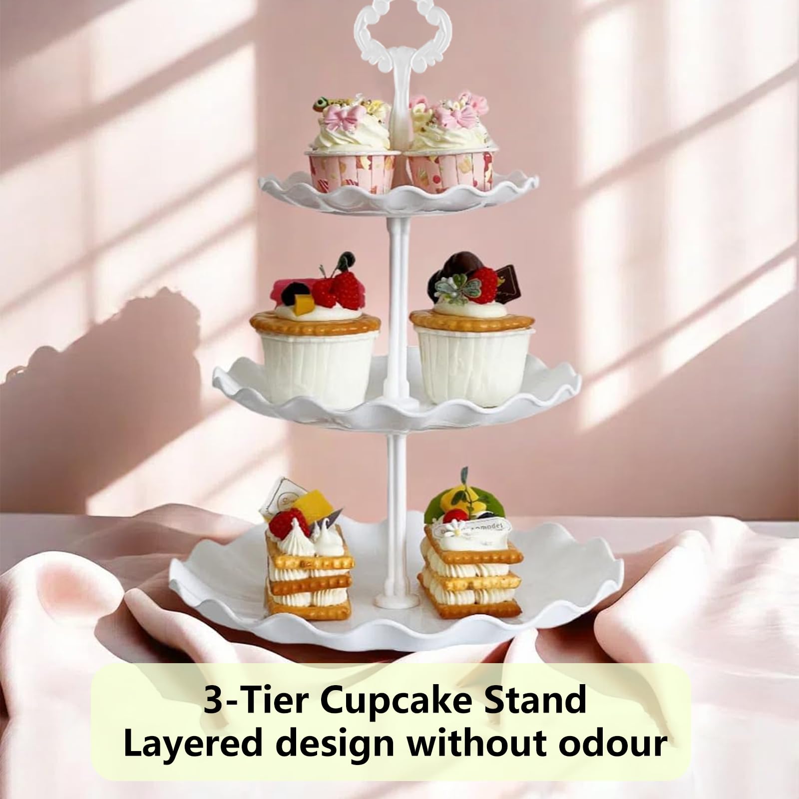 Paquete de 6 soportes para tartas, soporte para cupcakes de 3 niveles, soporte de plástico para tartas de 33 cm de altura, soportes reutilizables para té de la tarde para boda, cumpleaños