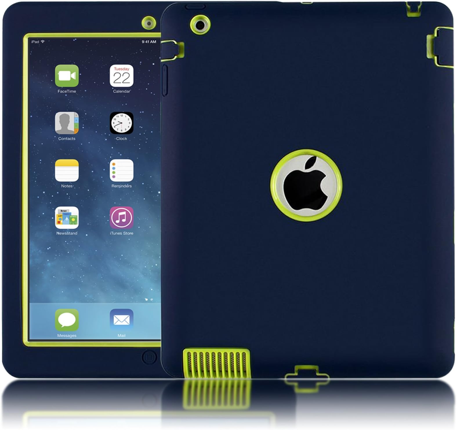 BWISH iPad 2 Case,iPad 3 Case,iPad 4 Case,Durable Heavy Duty Rugged Shock-Absorption / High Impact Resistant Hybrid Triple Layer Full Body Protective Cover Shell Bumper for iPad 2/3/4 Navy Blue/Green