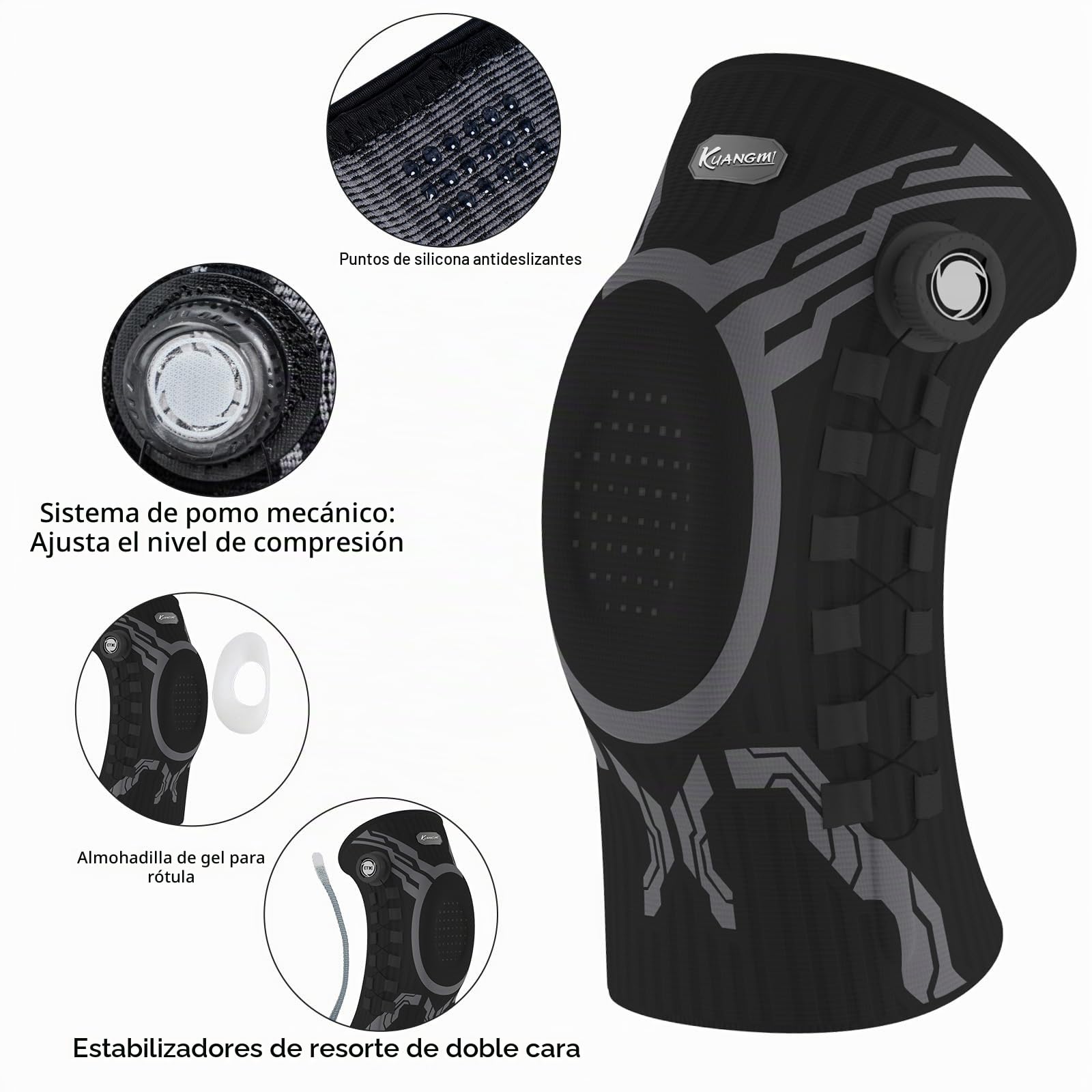 Kuangmi Rodillera ajustable con botón giratorio – para alivio del dolor y apoyo articular en deportes, artrosis, rehabilitación y uso diario, B-R-XL