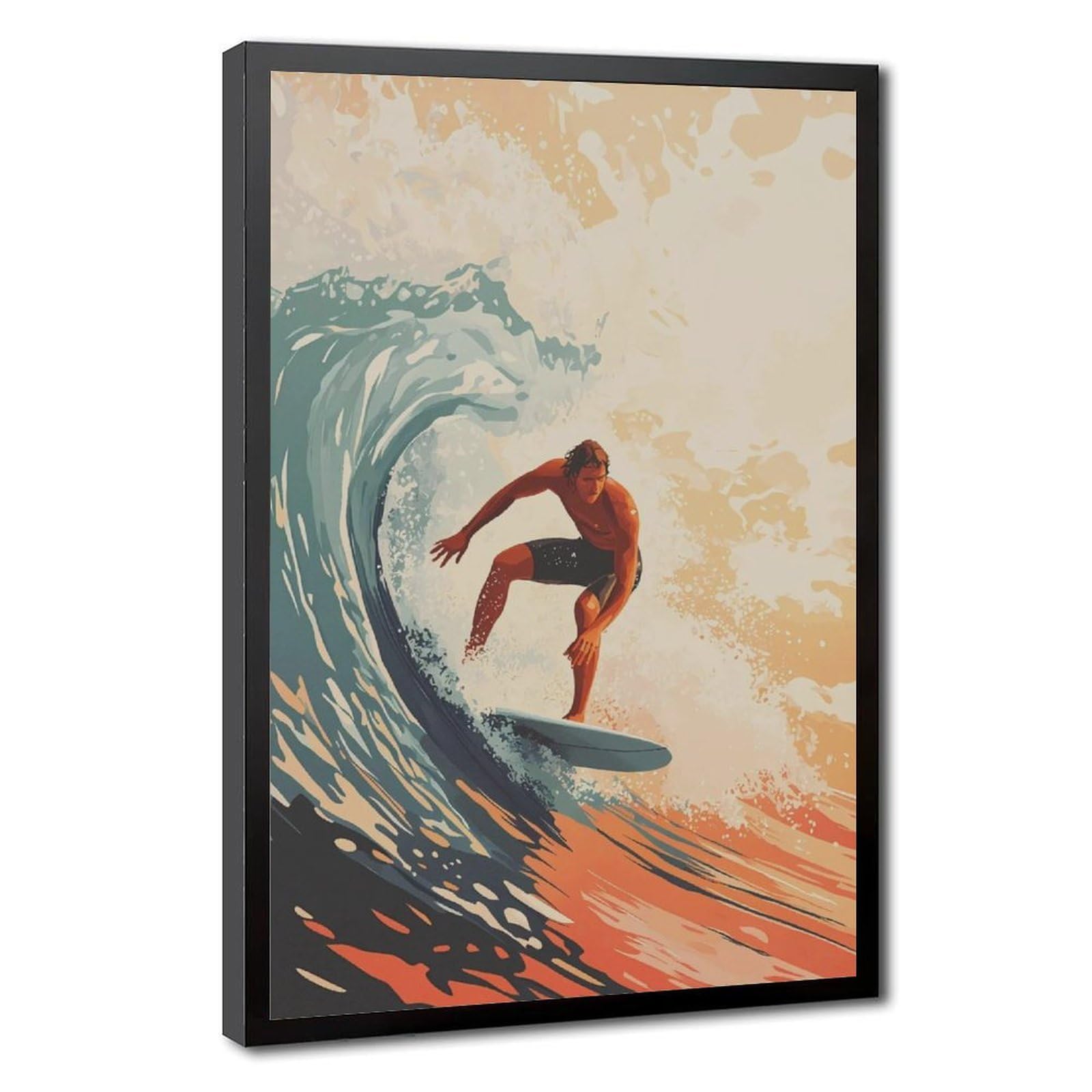 Bareronor Surfer Riding Ocean Wave Canvas Poster Bedroom Decor Landscape Office Room Decor Gift 24" L X 36" W