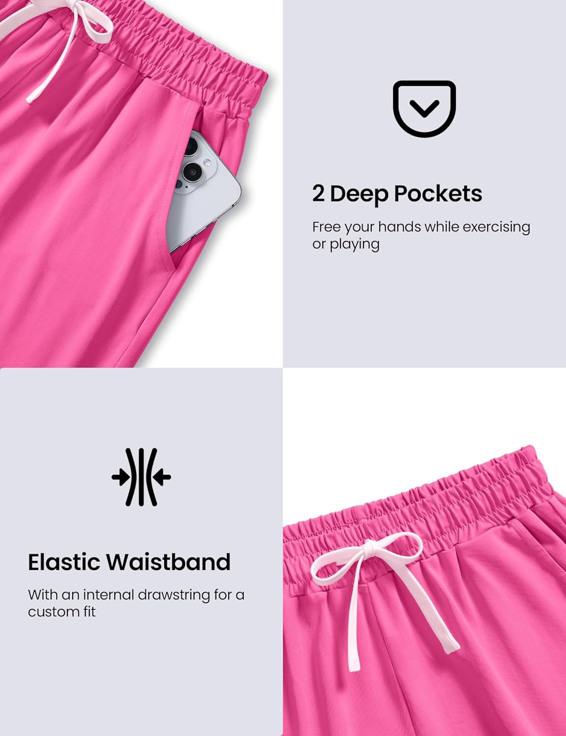 HASMES 4 Pack Girls Athletic Shorts Drawstring Quick Dry Basketball Soccer Running Shorts with Pockets