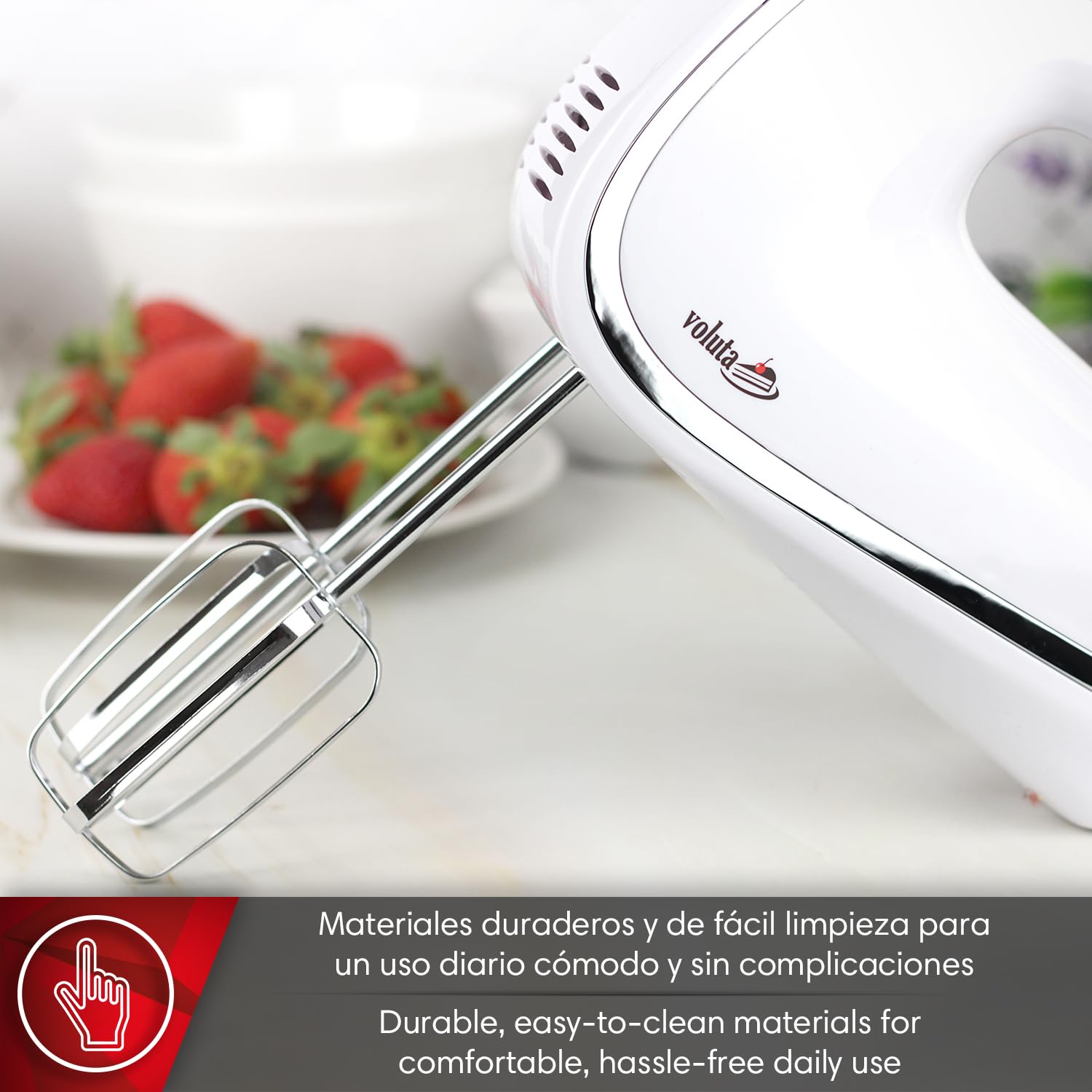 Magefesa Voluta - Batidora Amasadora, 550W, 5 Velocidades, Función Turbo, Bate y Amasa, 2 Juegos de Varillas, Expulsion Automatica, Facil Limpieza