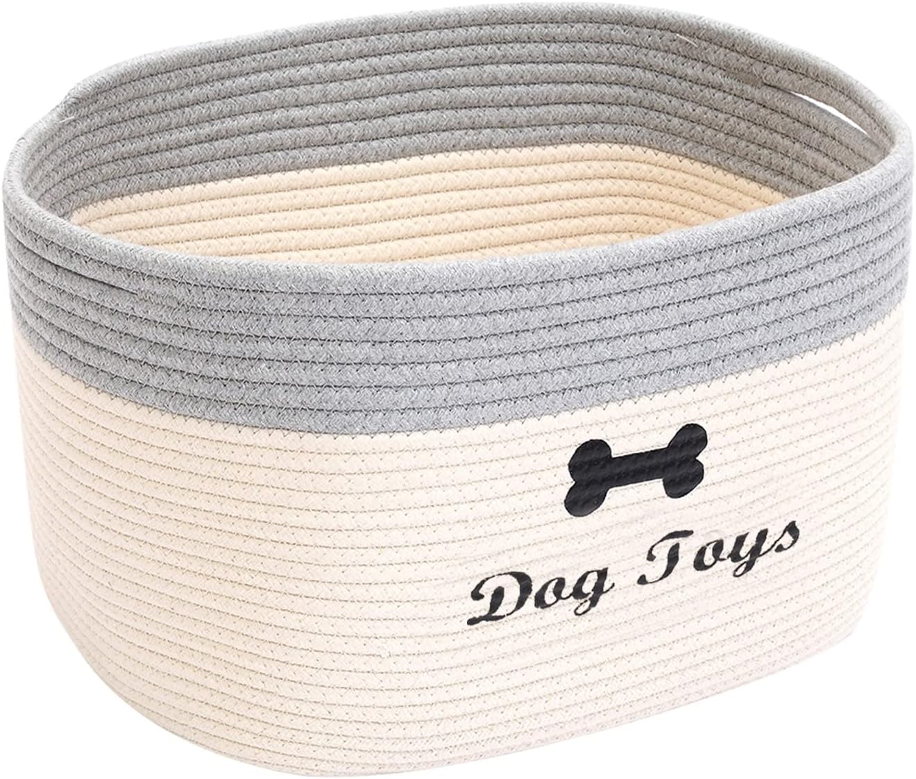 Morezi soft rope dog toy basket with handle, large dog bin, pet bed, pet toy box- Perfect for organizing pet toys, blankets, leashes - WhiteGrey