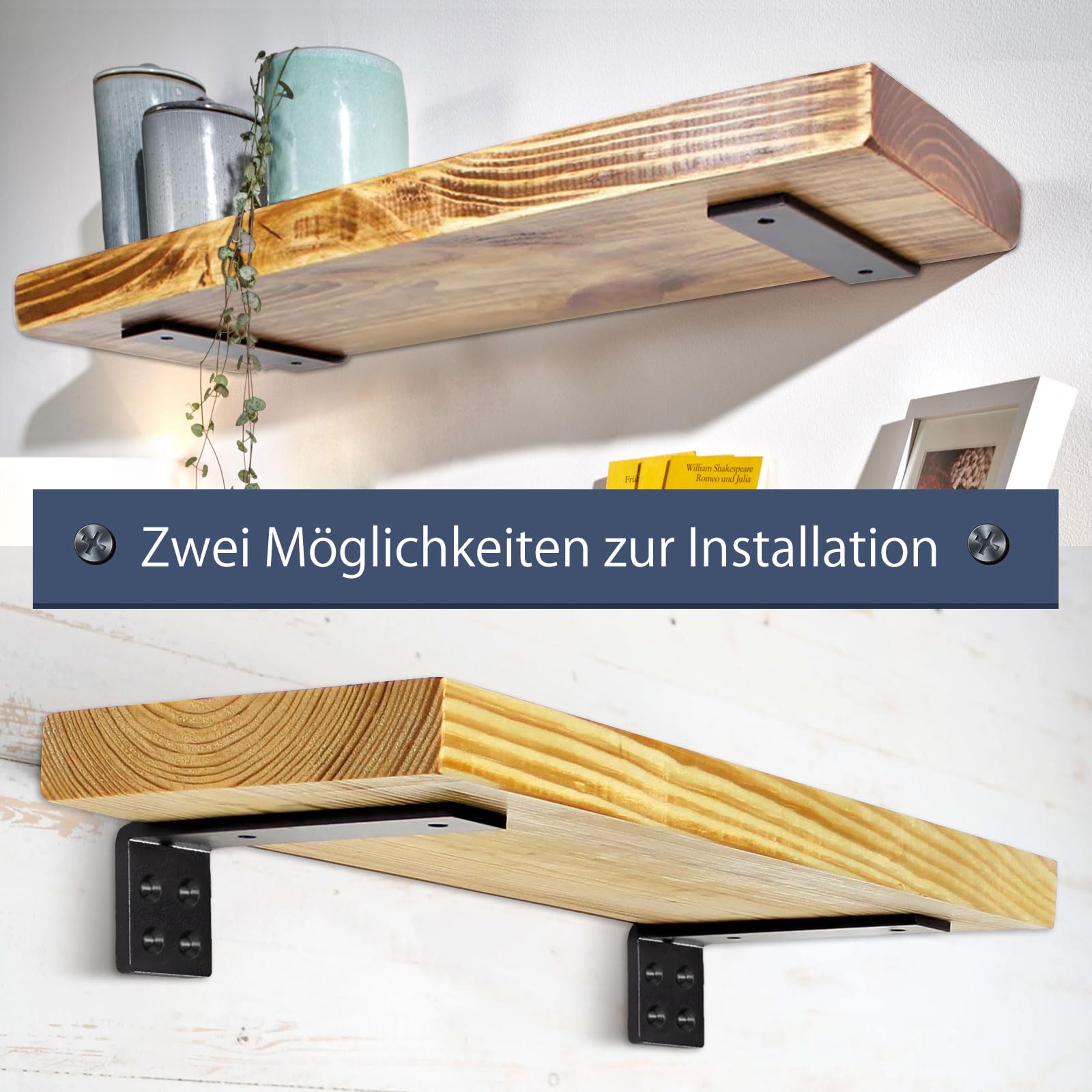 WELDUN Regalhalterung Set - 4 Stück Metall Winkel 20cm, Trägt Bis 75 KG, Schwarz