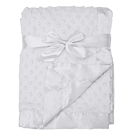 American Baby Company Heavenly Soft Chenille Receiving Blanket, 2-Layer Design with Minky Dot & Silky Satin, White, 30 x 40 for Boys and Girls