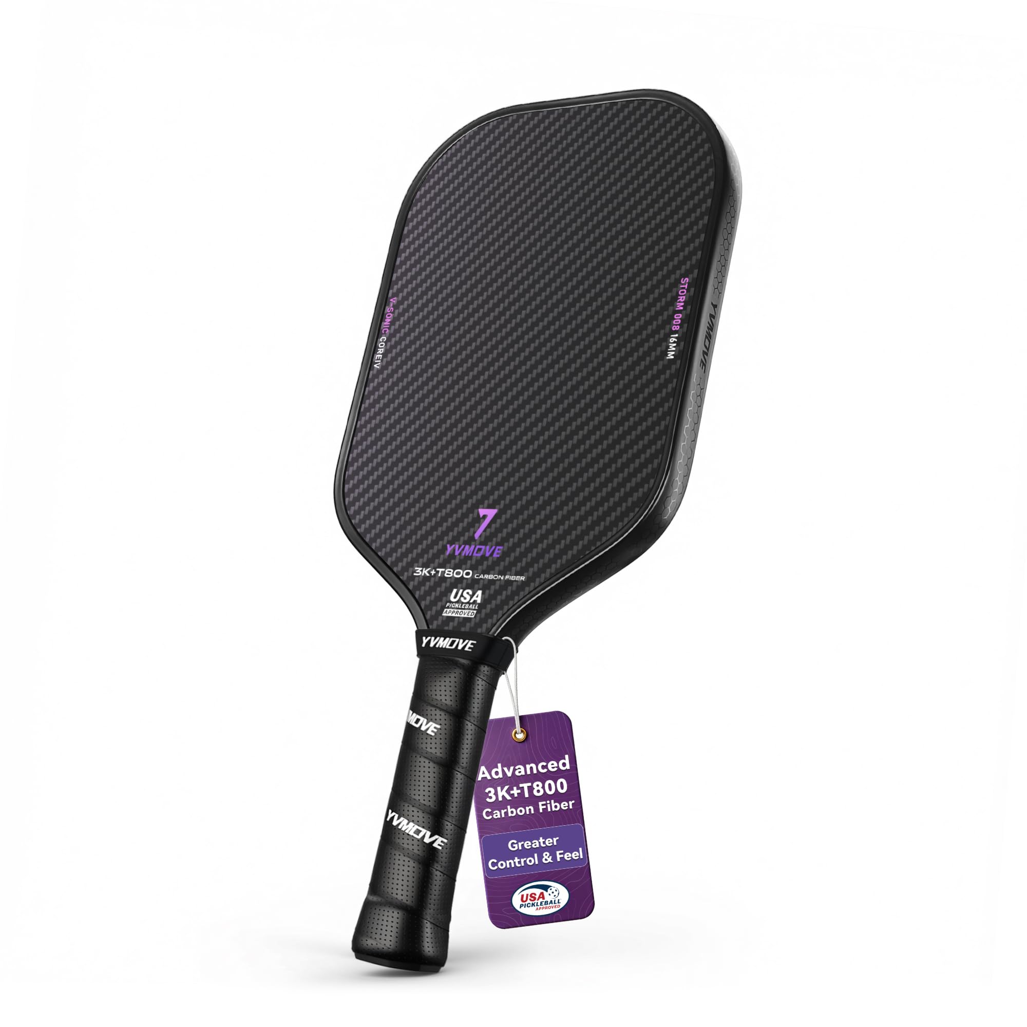 16mm 18K T800 Carbon Fiber Pickleball Paddle, USAPA Approved | Raw Carbon Texture for Exceptional Spin, Enhanced Control & Precise Shot Placement with Thermoformed Uni-body Construction
