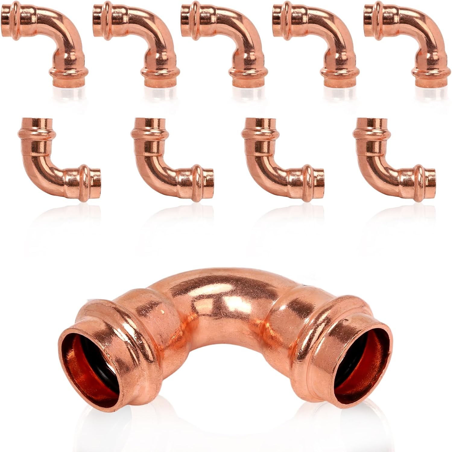 Copper Press Fittings, 3/4" x 3/4" 90-Degree Elbow 10 Pack – No Soldering Required for Fast Installation, Compatible with ProPress Tools for Plumbing & Heating Systems, NSF 61 & cUPC Certified