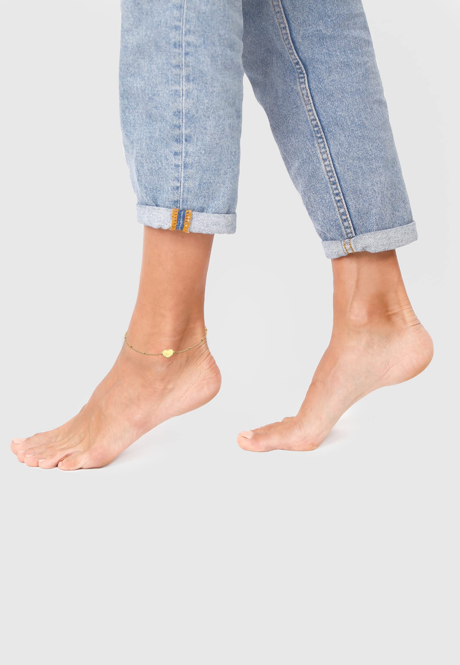 Elli Tobillera para mujer, con símbolo de corazón, ajustable, en plata de ley 925