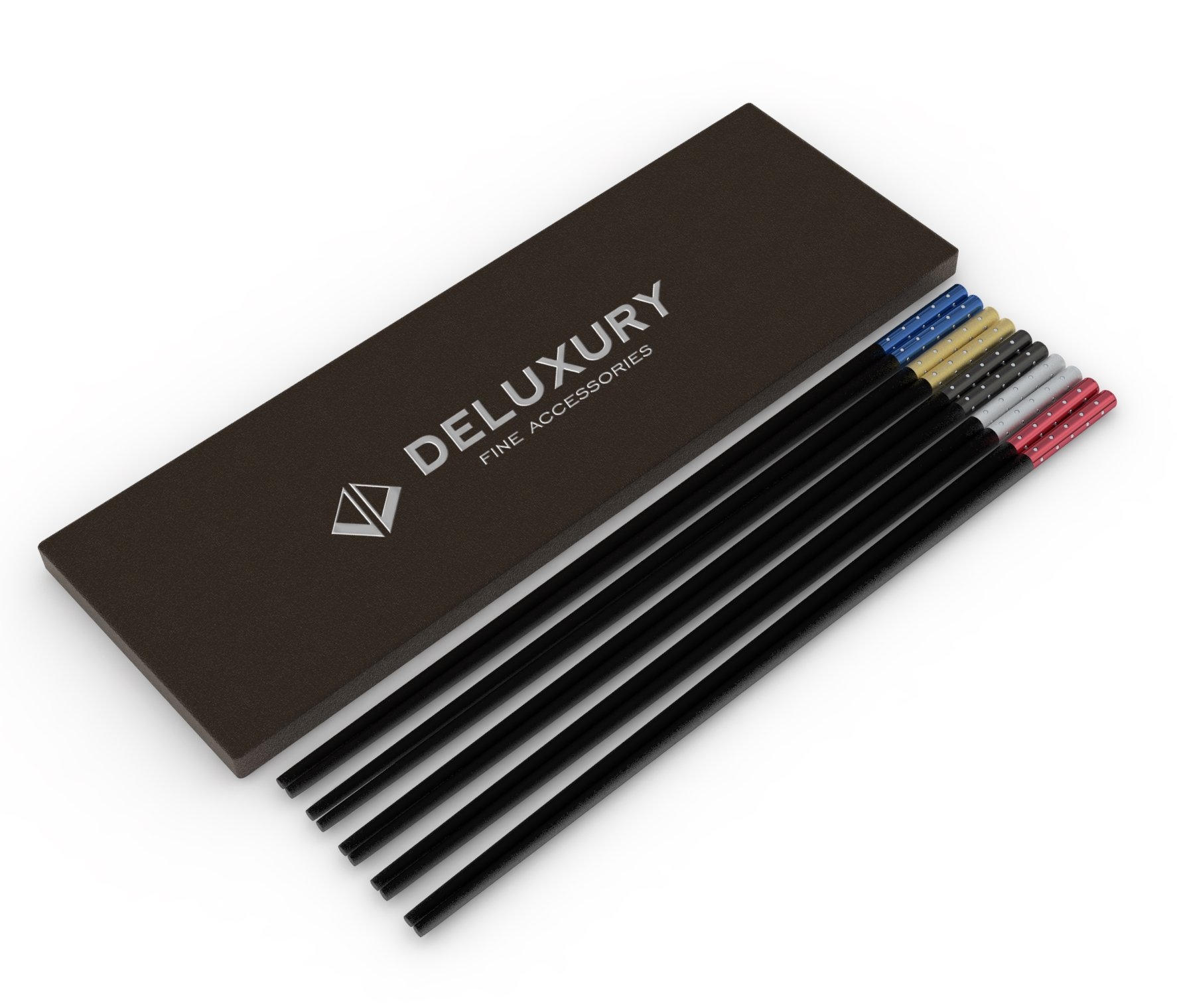 Deluxury Chopsticks with Case (5-Pack) – Reusable Cooking Utensils for Adults and Kids – Anti-Slip Comfortable Grip – Elegant Style for Special Occasions – Includes Gift Box