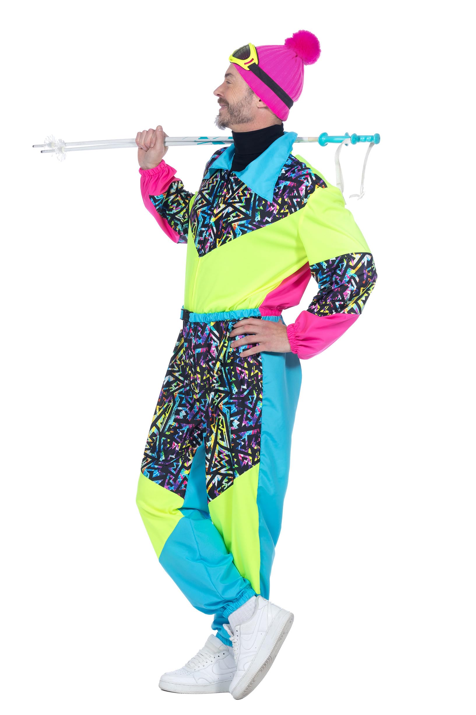 WILBERS & WILBERS - Retro Skianzug Herren | Neon, 80er Jahre Skioverall für Aprés-Ski, Karneval, Mottoparty, sportlicher Schneeanzug