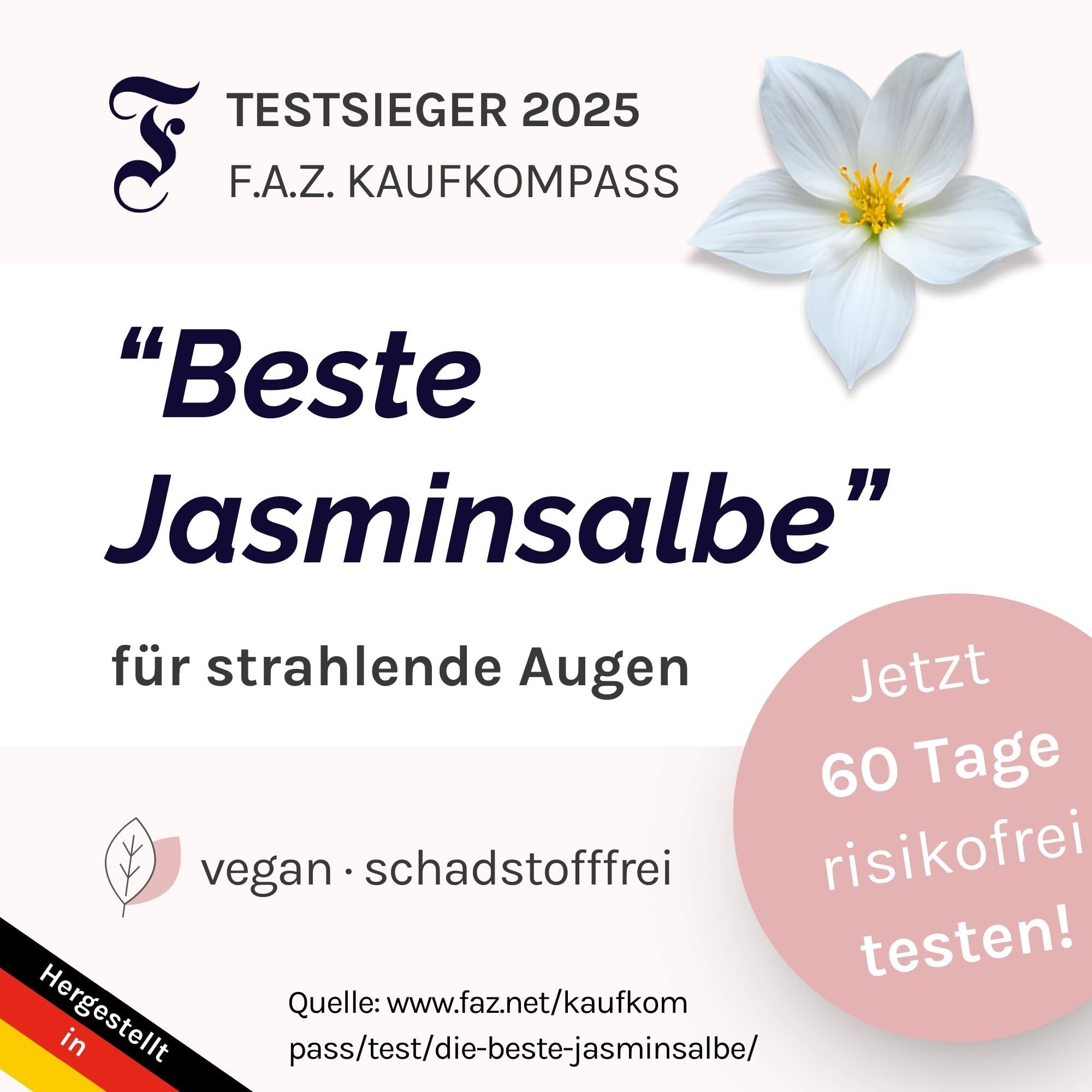 Jasmin Salbe für Augen - LENEVIN Augencreme gegen Falten und Augenringe entfernen - Testsieger F.A.Z. 2025 - Bio Aktiv Jasminsalbe - Frauen und Männer, 1% Vit. E - 0,1% Hyaluron, sensible, reife Haut