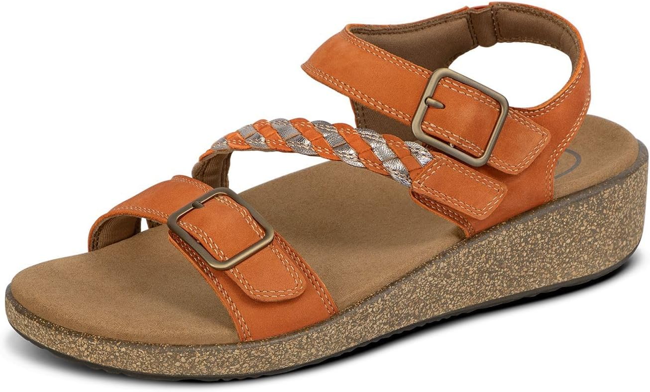 Orthofeet Women's Orthopedic Chloe Adjustable Leather Wedge Sandal