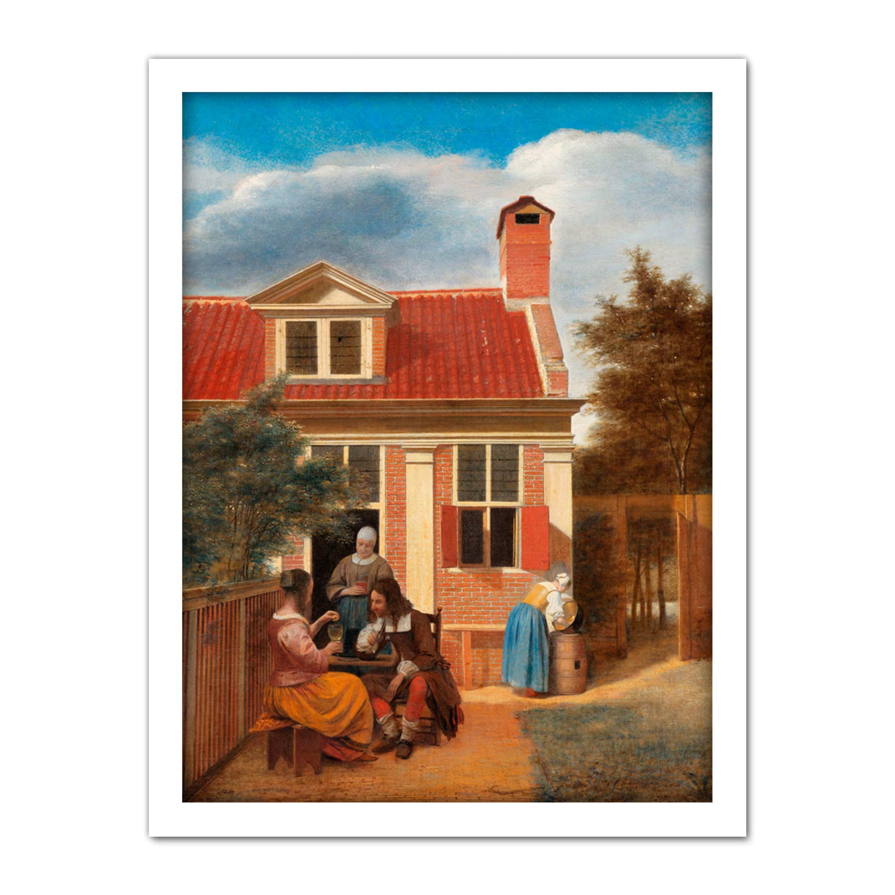 Artery8 Pieter De Hooch Figures In Courtyard Behind House Artwork Framed Wall Art Print 18X24 Inch