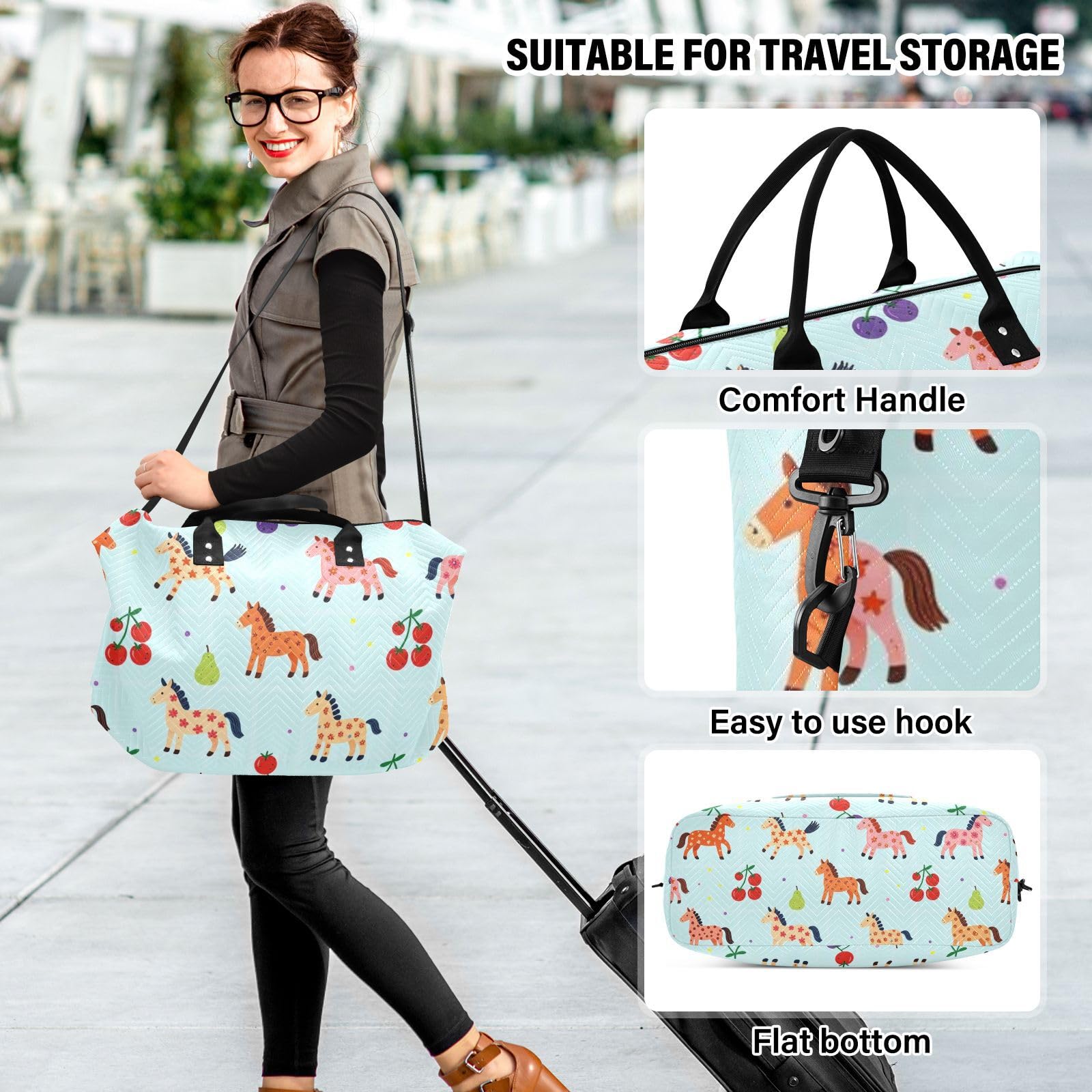 Reisetaschen-Set, gesteppt, Trolleyhülle, praktische tägliche Aufbewahrung, 2-teilig, Pferdekirsche, One Size, Klassisch