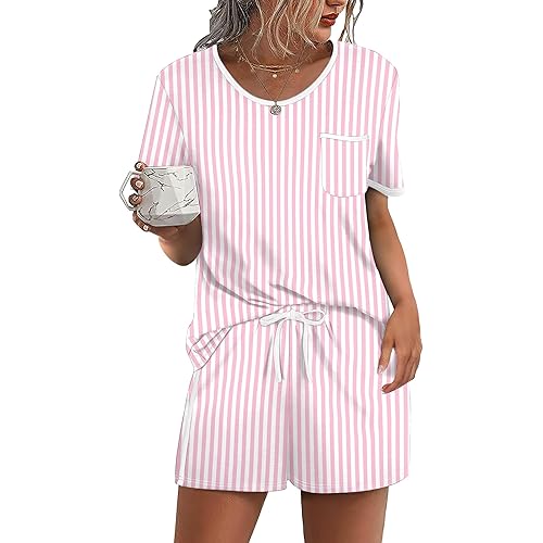 WIHOLL Pajamas for Women Set Two Piece Lounge Summer Outfits Short Sleeve Tops & Shorts Soft Sleepwear Chest Pocket 2026